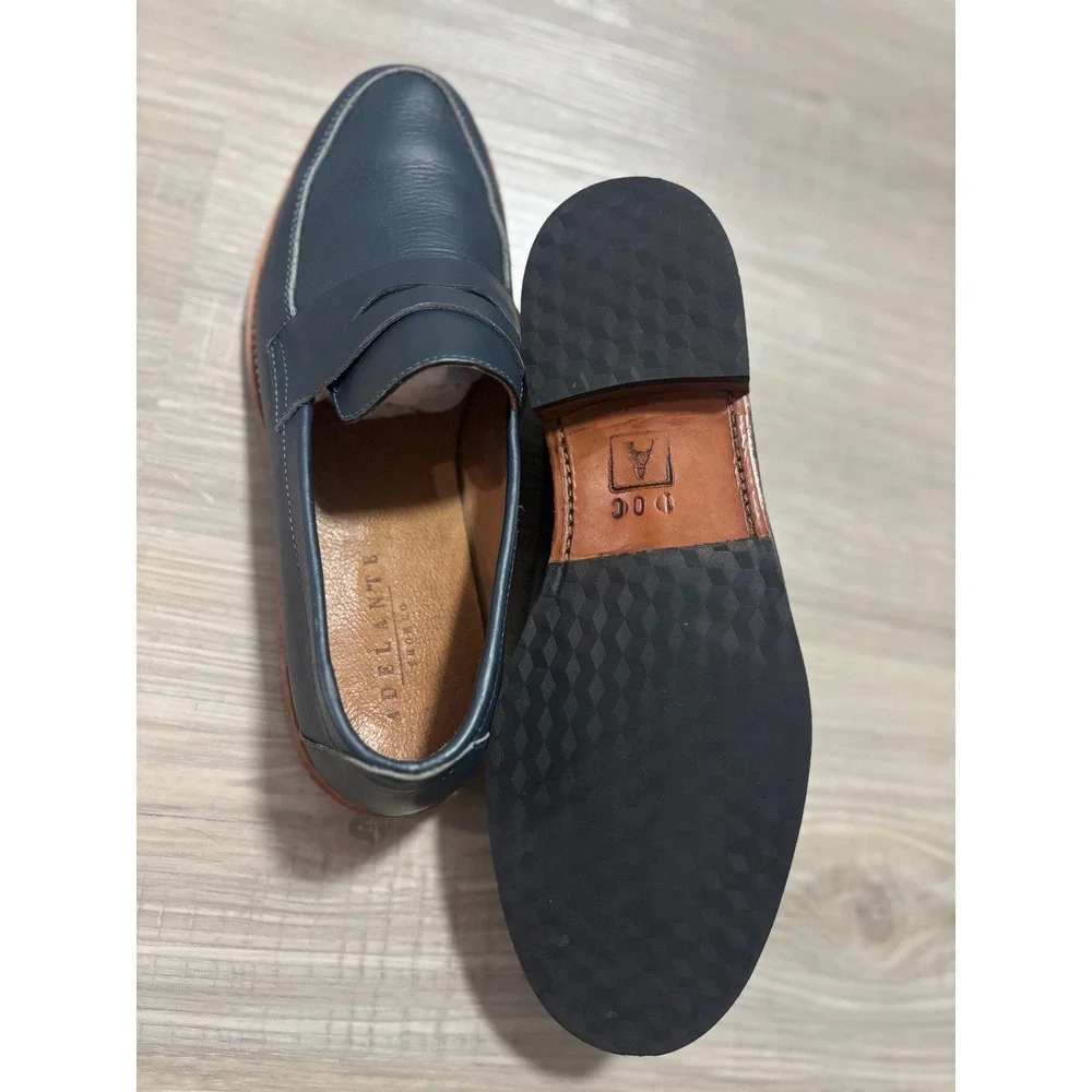 Adelante Shoe Co Mendoza Navy Blue Leather Penny Loafers Mens 10 D Handcrafted